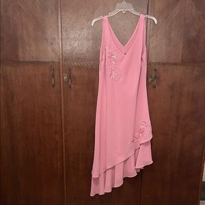 Anna Asymmetrical Rose Pink Dress with Floral Details fully lined size 1X